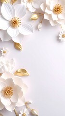 Elegant white flowers arrangement minimalist style floral art soft aesthetic top view beauty concept