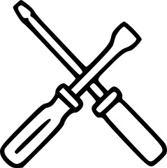 Simple hand-drawn crossed screwdrivers line art clip art.