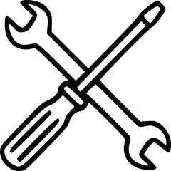 Basic hand drawing sketch of crossed wrenches line art.