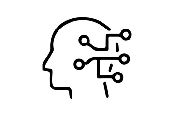 The image is a minimalist line art icon representing artificial intelligence (AI) or machine learning