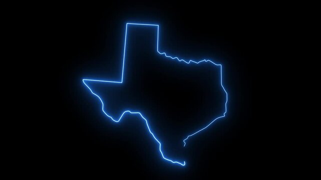 Glowing Map of Texas, modern blue outline Map mash line and point scales on technology black background. glowing neon effect