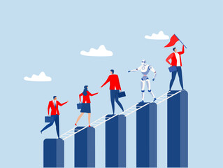 Teamwork ,business people help team climbing growth chart. employee career path or partnership support to help business growing,motivation to win together concept