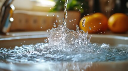 Water Splash in Sink with Oranges in Background