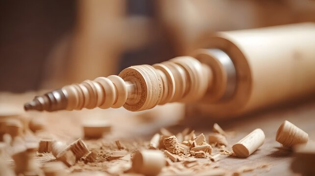 Wooden Lathe Turning Craftsmanship Closeup Detail
