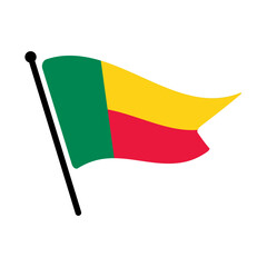 National flag of Benin.  Benin flag computer digital vector illustration icon design.  Fluttering flagpole flag.