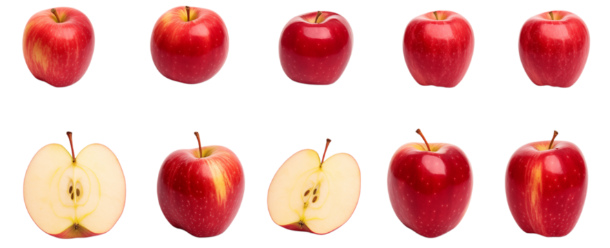 Red Apples: A Collection of Whole and Sliced Apples transparent background png