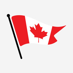 National flag of Canada.  Canada flag computer digital vector illustration icon design.  Fluttering flagpole flag.