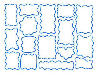 Line Art Wavy Frame Outline in Blue. A playful collection of 16 frame outlines in bright blue line art featuring wavy curved borders in vertical and organic forms. Perfect for layouts stickers