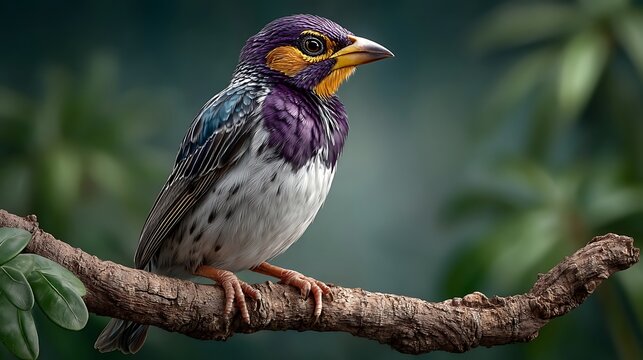 A violet-backed starling perched on a sunlit branch, glossy feathers reflecting soft pinks and blues. .jpg
