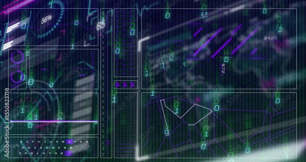 Poster opening ui causing gauge rising world map showing graph building binary pulsing monitoring status
