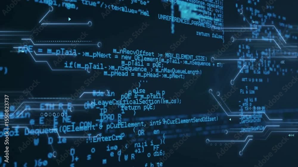 Aufkleber Translucent code snippet expanding into C++ code rotating circuit overlays visualizing code flow