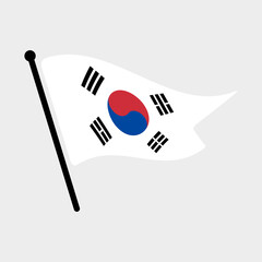 National flag of South Korea.  South Korea flag computer digital vector illustration icon design.  Fluttering flagpole flag.