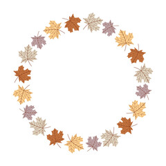 Autumn wreath made of hand-drawn maple leaves in soft pastel tones. Perfect for invitations, cards, and seasonal design. Elegant, natural and minimalistic.
