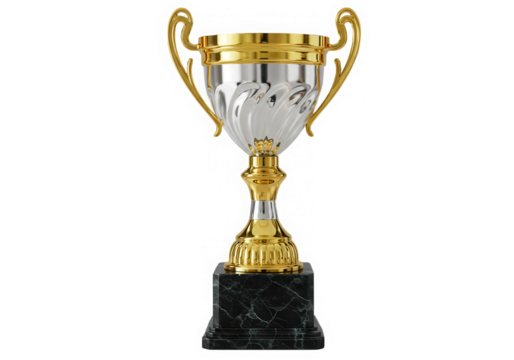 Golden trophy award for winner isolated on transparent background