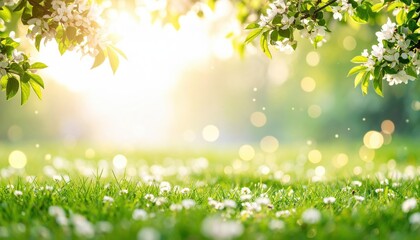 Obraz premium Basking in the warmth of spring blossoms lush green meadow nature photography bright environment close-up view serenity and tranquility