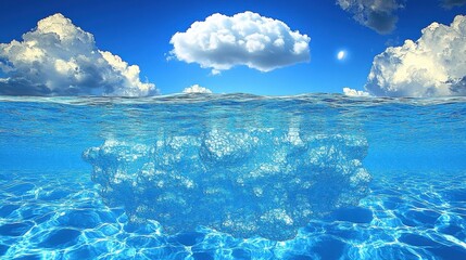 Fototapeta premium Abstract Rendering of Sea Water with Clouds and Blue Sky