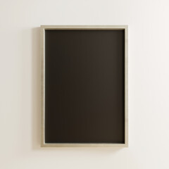 Minimalist vertical black picture frame on beige wall- 3D rendering
