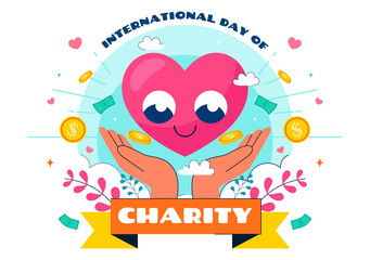 International Day of Charity Vector Illustration on September 5th Featuring a Donation Package and Love Concept by a Volunteer in a Flat Background