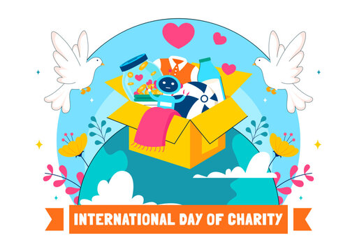 International Day of Charity Vector Illustration on September 5th Featuring a Donation Package and Love Concept by a Volunteer in a Flat Background - Powered by Adobe