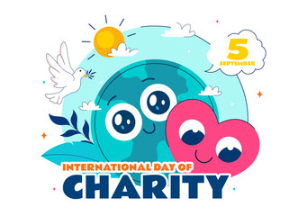 International Day of Charity Vector Illustration on September 5th Featuring a Donation Package and Love Concept by a Volunteer in a Flat Background