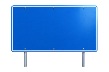 Blank blue road sign, isolated on black background.