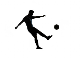 Silhouette kicking soccer ball isolated on transparent background