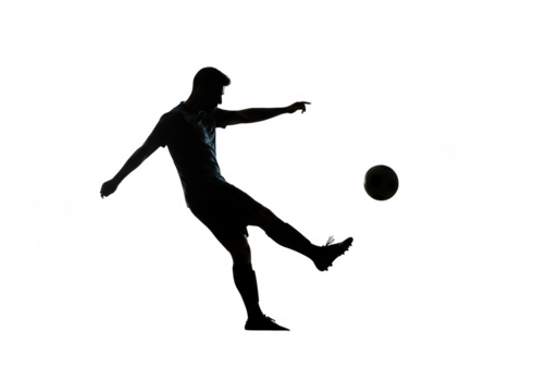 Silhouette kicking soccer ball isolated on transparent background - Powered by Adobe