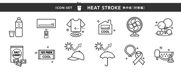 熱中症予防アイコンセット／夏の健康対策イラスト素材（Heatstroke Prevention Icon Set）