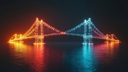 Obraz premium Illuminated Bridge at Night with Colorful LED Lights Reflection