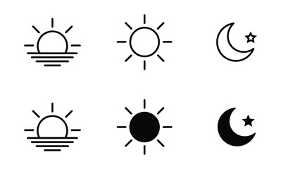 Black Sun and Moon Icons for Day and Night

