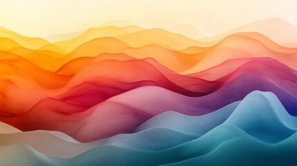 Colorful Abstract Landscape with Fluid Waves of Orange and Blue