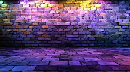 Neon Glowing Brick Wall Room Background