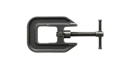 Dark gray metal pipe clamp on white background
