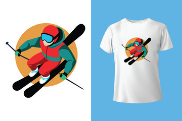 Ski winter sport vintage typography t shirt design with glasses and skier silhouette	