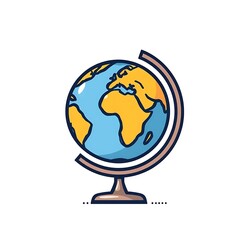 Blue and Yellow Earth Globe on Stand Cartoon Illustration