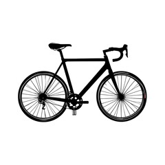 Black Road Bike Silhouette on White Background Sport Transportation