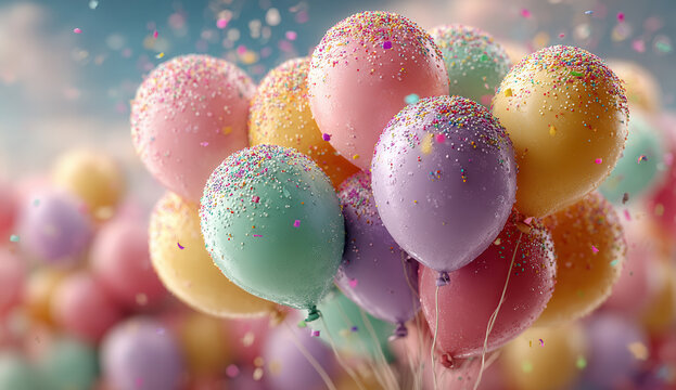 Happy festival lifestyle celebration with colorful balloons in a joyful outdoor setting