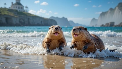 Fototapeta premium Happy Beavers Beachfront Sun