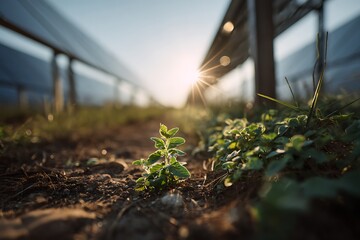 Sustainable Energy Solar Panels and Plant Life Renewable Power