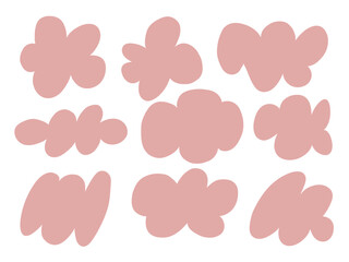 Abstract Pink Cloud Blob Line Art. A playful collection of 9 abstract pink blob shapes inspired by cloud forms and freeform silhouettes in soft line art style. Perfect for modern design projects