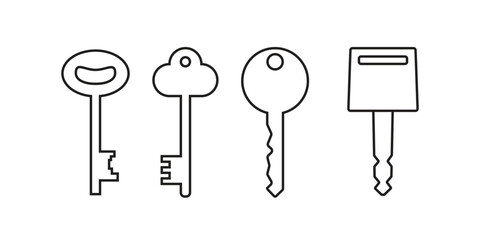 key icons - Set of four unique in Minimal black outline style 