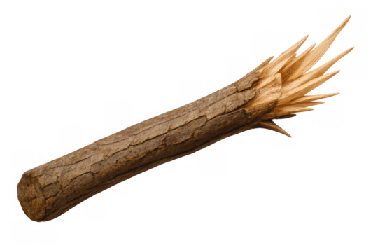 Sharpened wooden log isolated on transparent background, ready for photo editing and visual projects