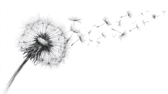 Monochromatic dandelion in flight