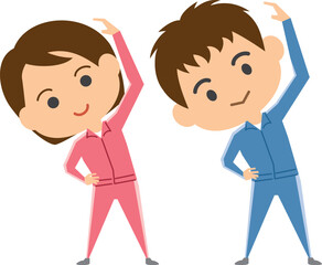準備運動をしているカップルのイメージイラスト