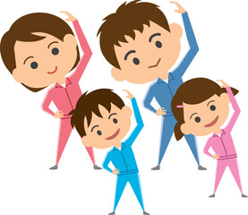 準備運動をしている家族のイメージイラスト
