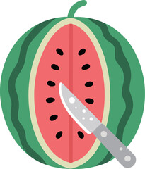 Sliced Watermelon with Knife Inserted in Middle