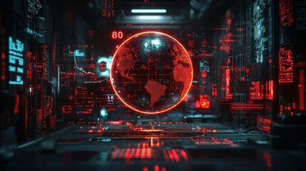 Futuristic digital world with glowing Earth