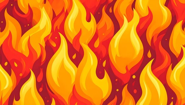 Abstract seamless fire pattern of orange, red, and yellow flames for dynamic background. Flames in a Seamless fiery design with a vivid and dynamic style. Extreme heat warning Illustration.