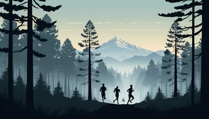Scenic morning jog in natural mountain forest environment