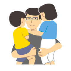 2人の子供を抱き抱える父親イラスト